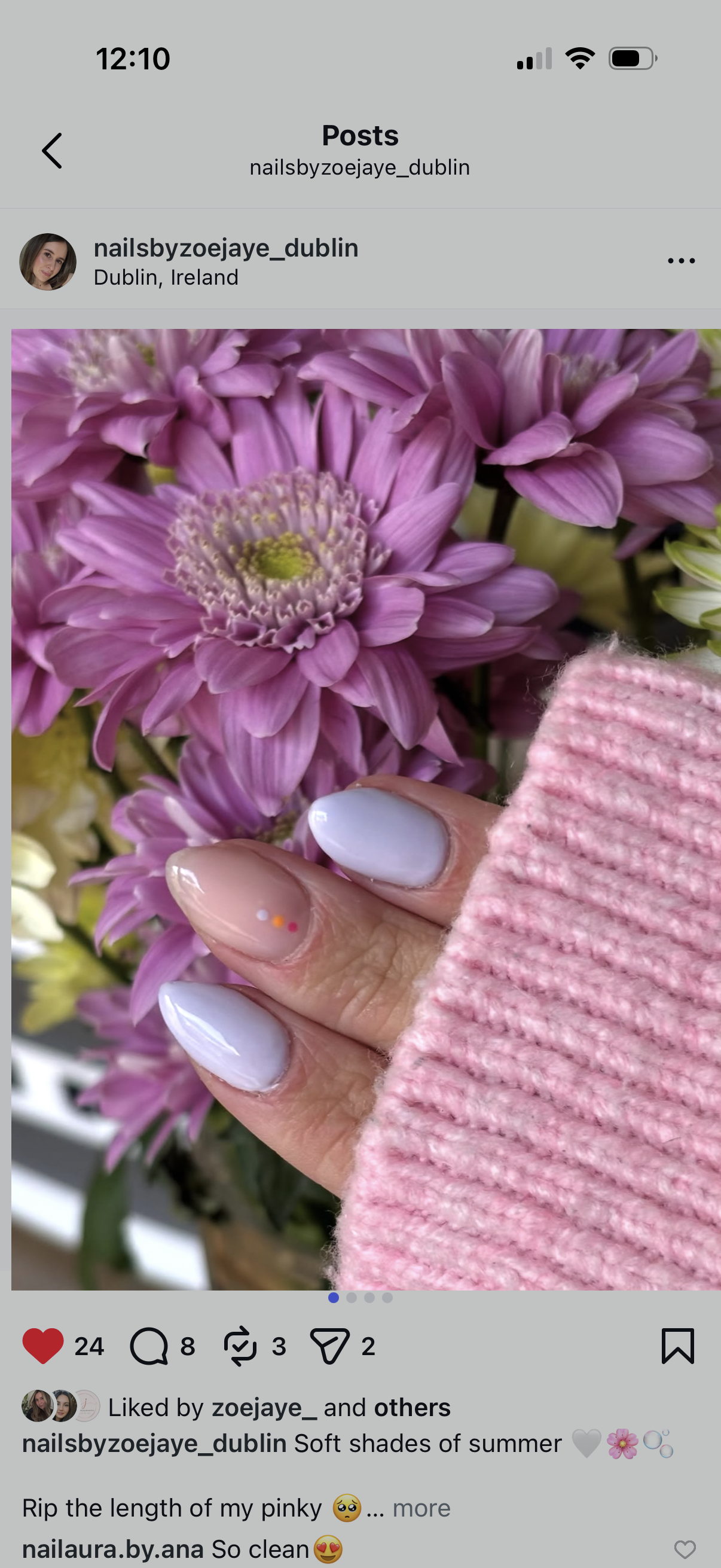 White floral nails shared on Instagram
