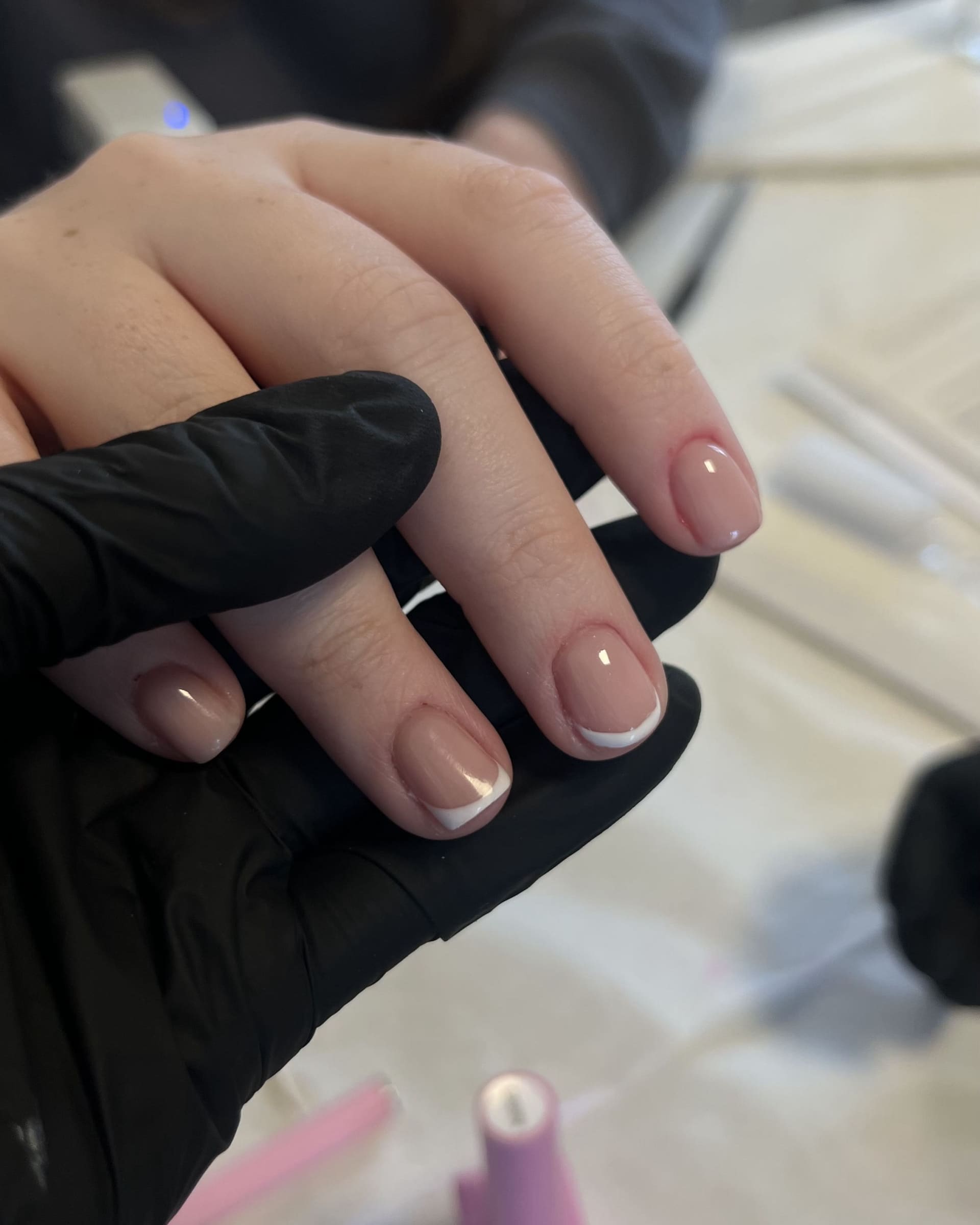 Nude and white french nails